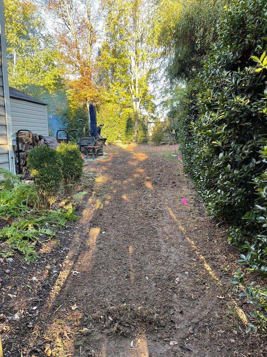 Freshly worked ground running across an open property